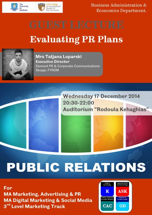 Guest Lecture on Evaluating PR Plans by Ms Loparski