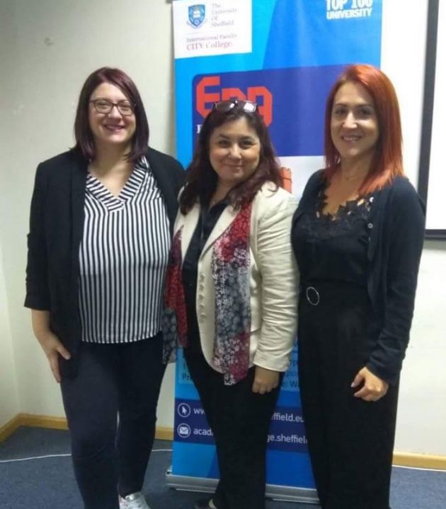 Dr Papachristou with Ms.Sachpazian, Chair of TESOL Macedonia-Thrace and Ms. Theologidou, Vice Chair of TESOL Macedonia-Thrace